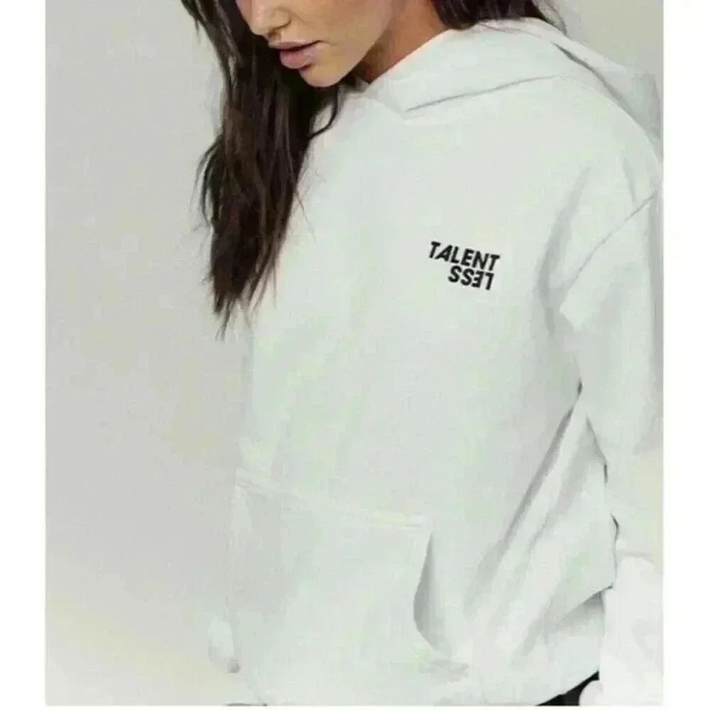 Talentless Less Talent Logo Hoodie White Women’s Size L